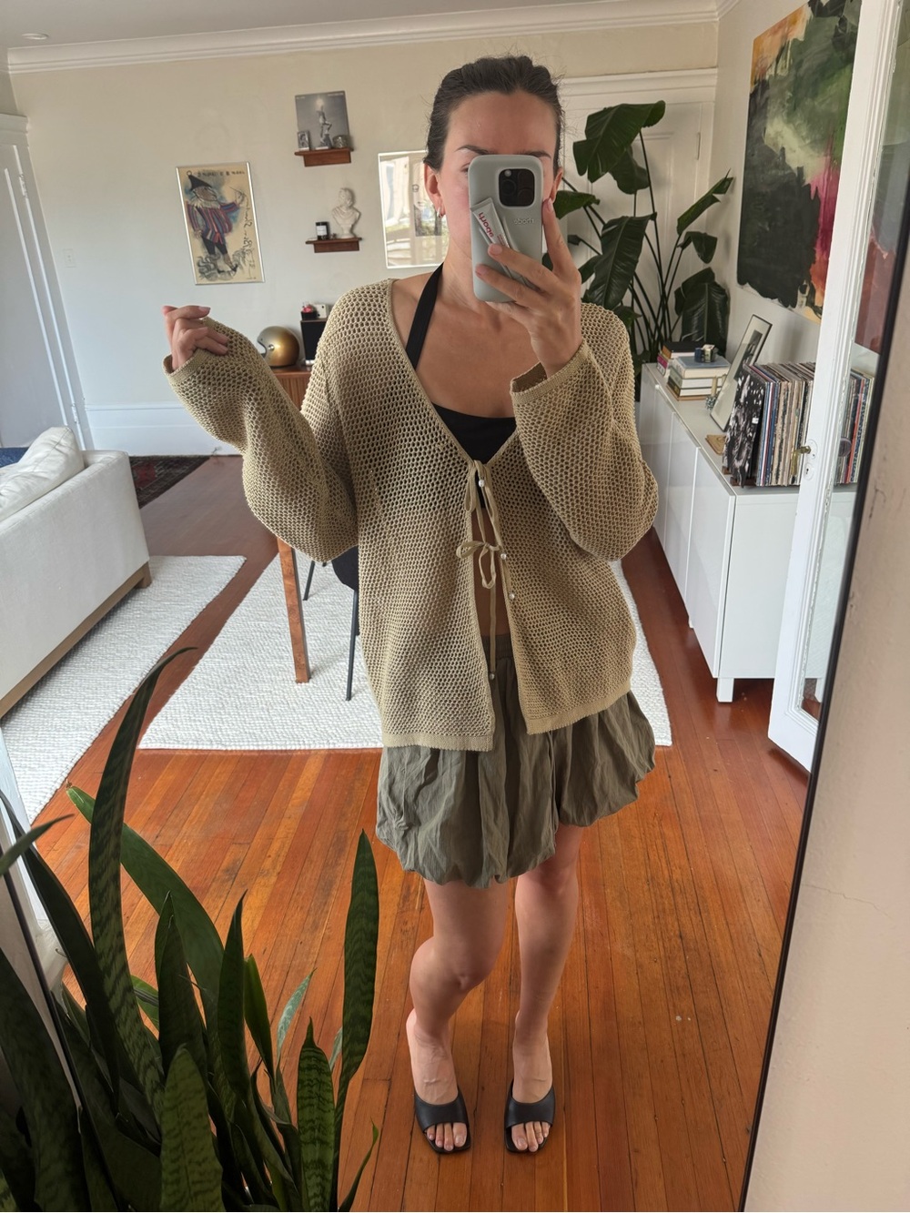 Beige Knit Cardigan Sweater